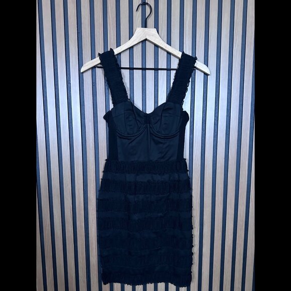 H&M Dresses & Skirts - New H&M Dress 4 / S Womens Black Back Zip y2k Fringed Corset Sheath Stretch